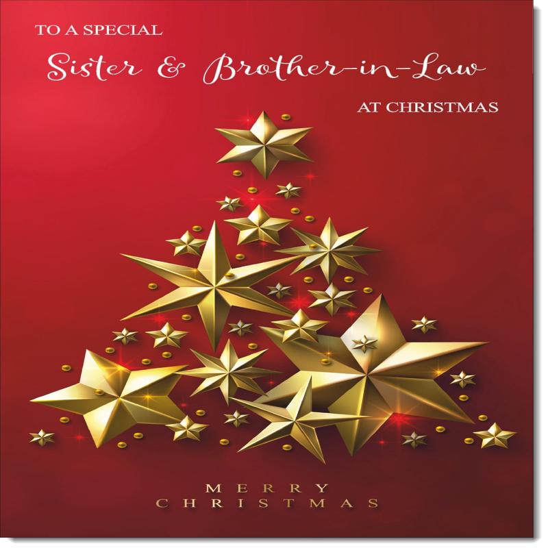 Sister & Brother-in-Law Christmas Card Gold Star Christmas Tree