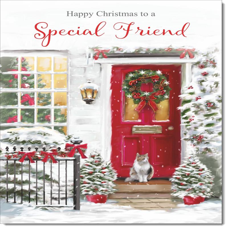 Special Friend Christmas Card Cat by Snowy Red Door