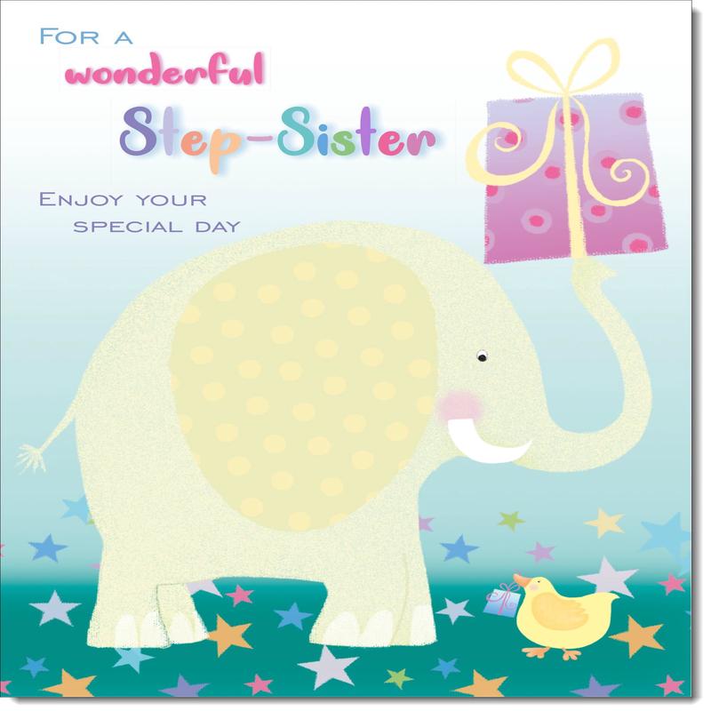 Stepsister Birthday Card Colouring Elephant