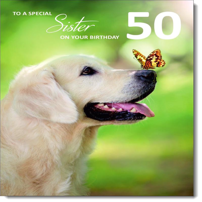 Sister 50th Birthday Card Age 50 Golden Retriever