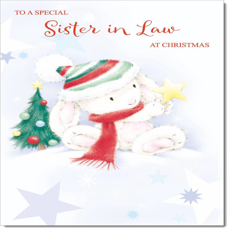 Sister-in-Law Christmas Card Cute Rabbit with Star