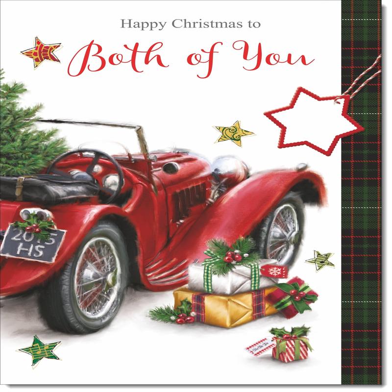 To Both of You Christmas Card Red Vintage Car