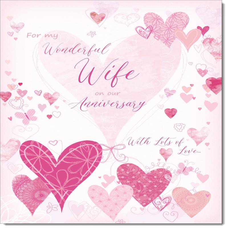 Wife Wedding Anniversary Card Pink Hearts