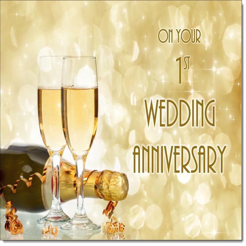 Your Paper 1st Wedding Anniversary Card Champagne Bottle and Glasses