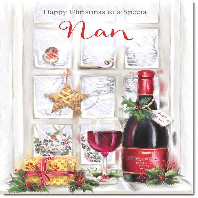Nan Christmas Card Red Wine Christmas Scene