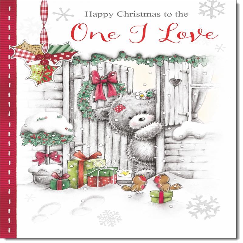 One I Love Christmas Card Grey Bear in Snow