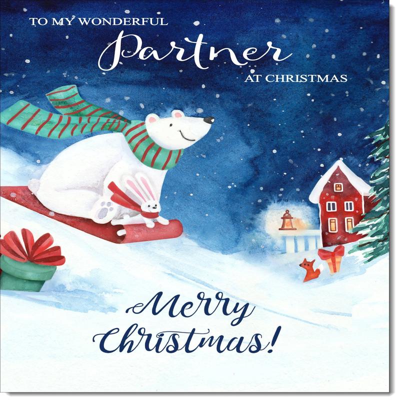 Partner Christmas Card Polar Bear on Sled