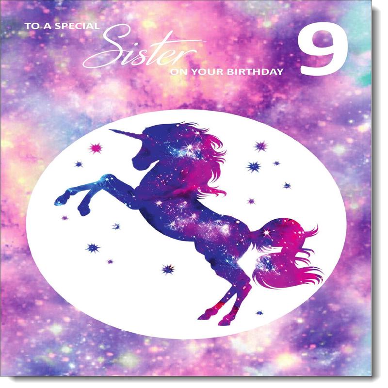 Sister 9th Birthday Card Age 9 Stardust Unicorn