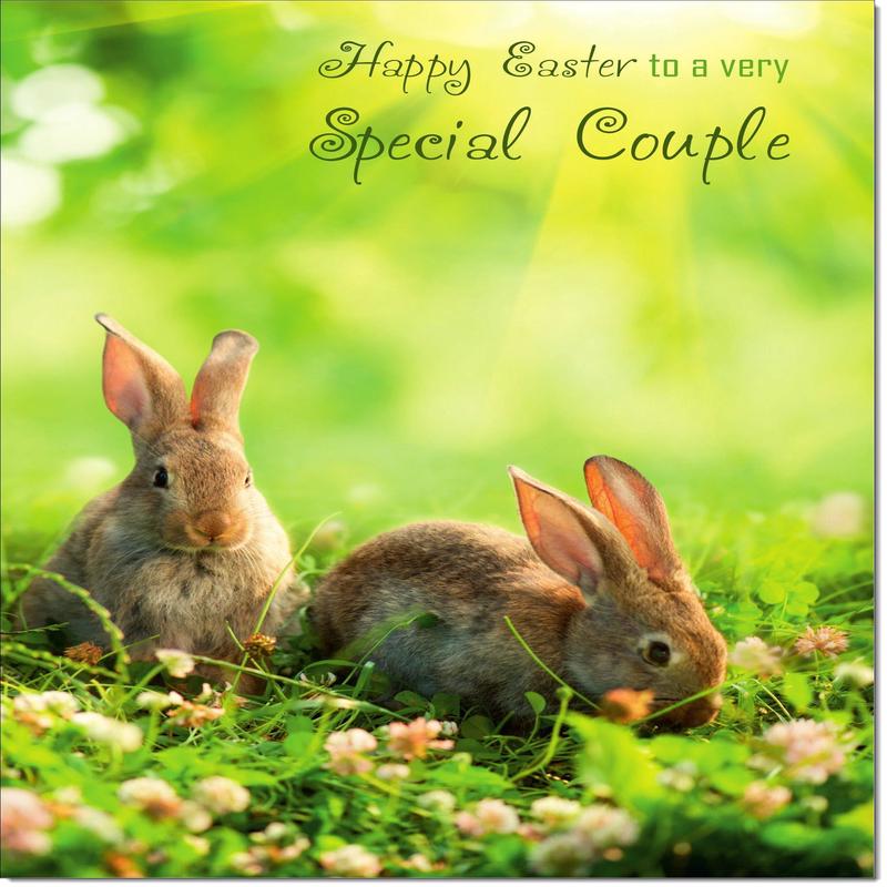 Special Couple Easter Card Two Bunnies on Grass