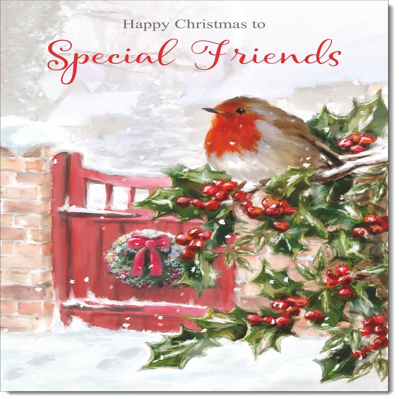 Special Friends Christmas Card Robin on Holly Tree