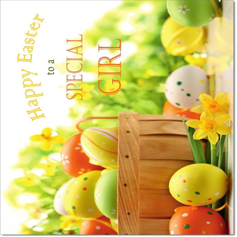 Special Girl Easter Card Egg Basket and Daffodils