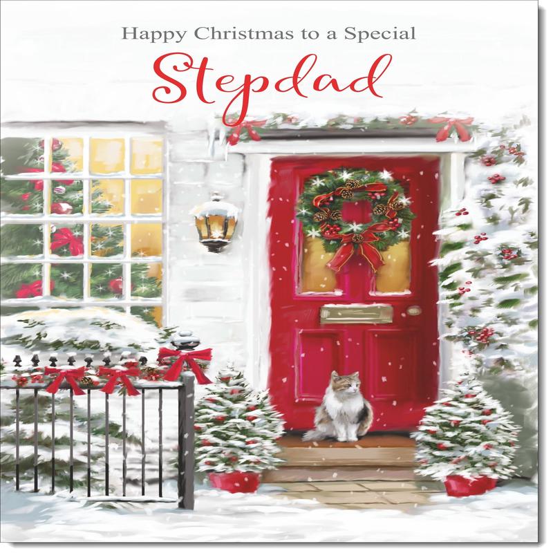 Stepdad Christmas Card Cat by Snowy Red Door