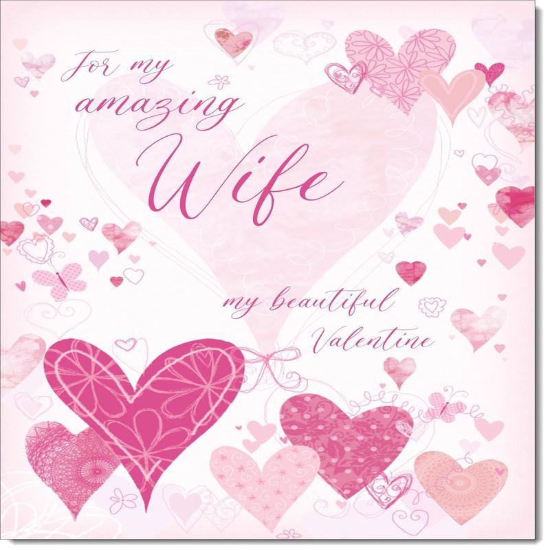 Wife Valentines Card Pink Love Hearts