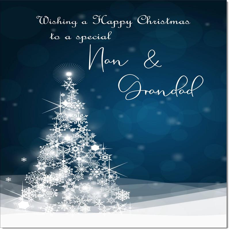 Nan & Grandad Christmas Card Blue Abstract Christmas Tree