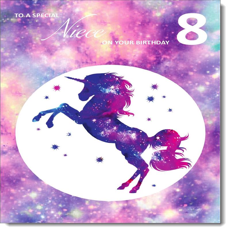 Niece 8th Birthday Card Age 8 Stardust Unicorn