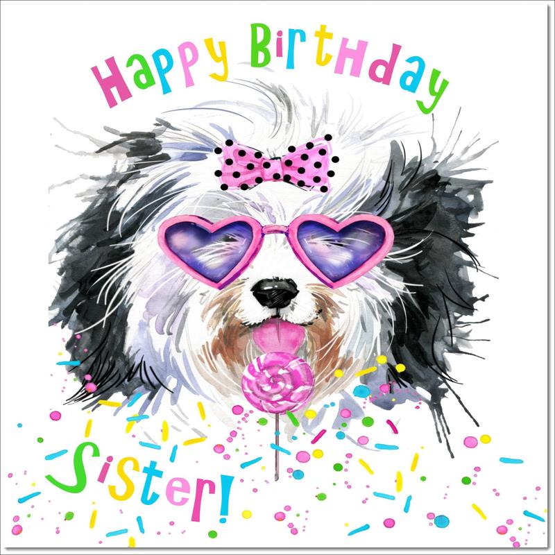 Sister Birthday Card Puppy Lollipop
