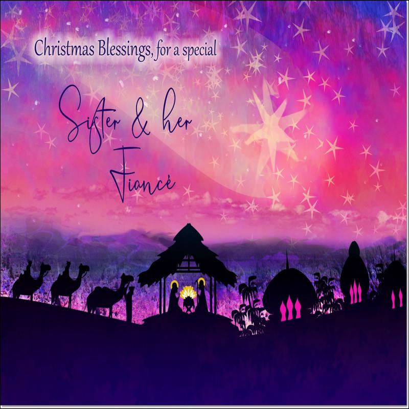 Sister & Fiance Christmas Card Nativity Scene Evening Watercolour