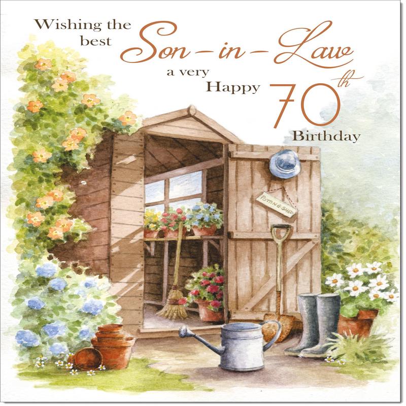Son-in-Law 70th Birthday Card Age 70 Garden Shed
