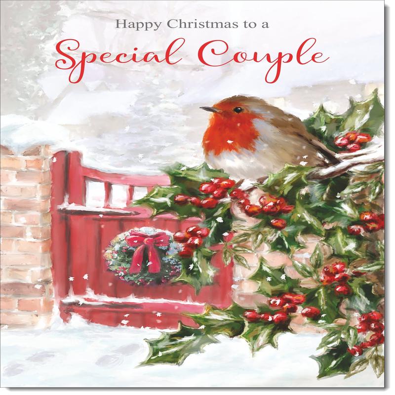 Special Couple Christmas Card Robin on Holly Tree