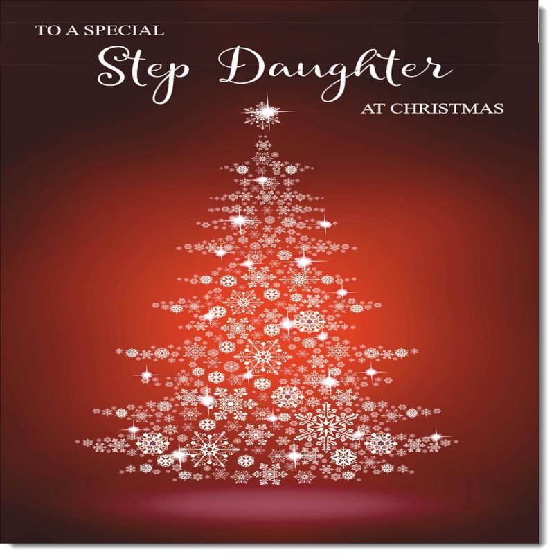 Stepdaughter Christmas Card Red Snowflake Christmas Tree