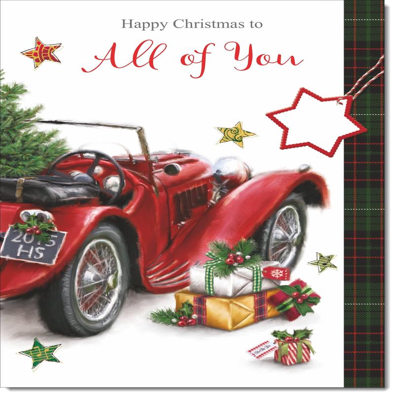 To All Of You Christmas Card Red Vintage Car