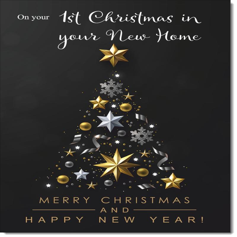 1st Christmas in New Home Card Black Abstract Christmas Tree