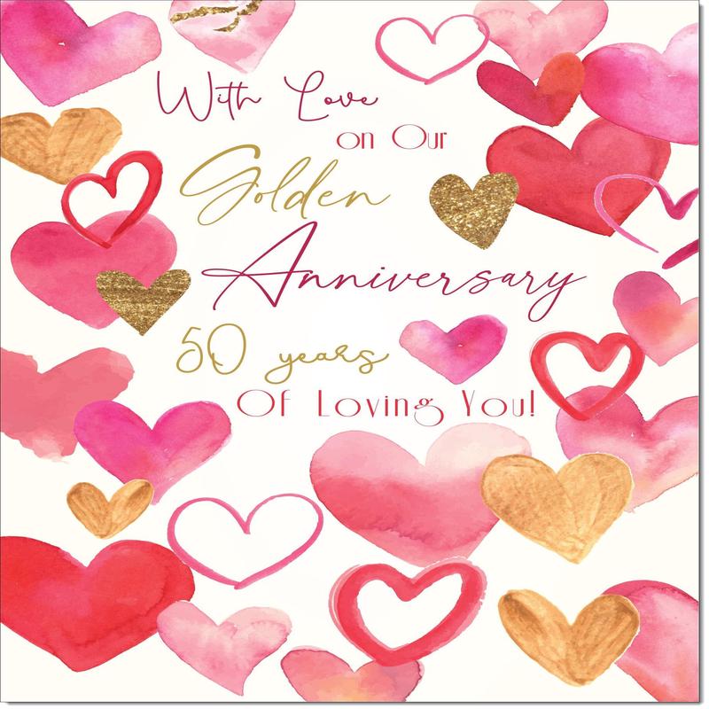 Our Golden 50th Wedding Anniversary Card Love Hearts
