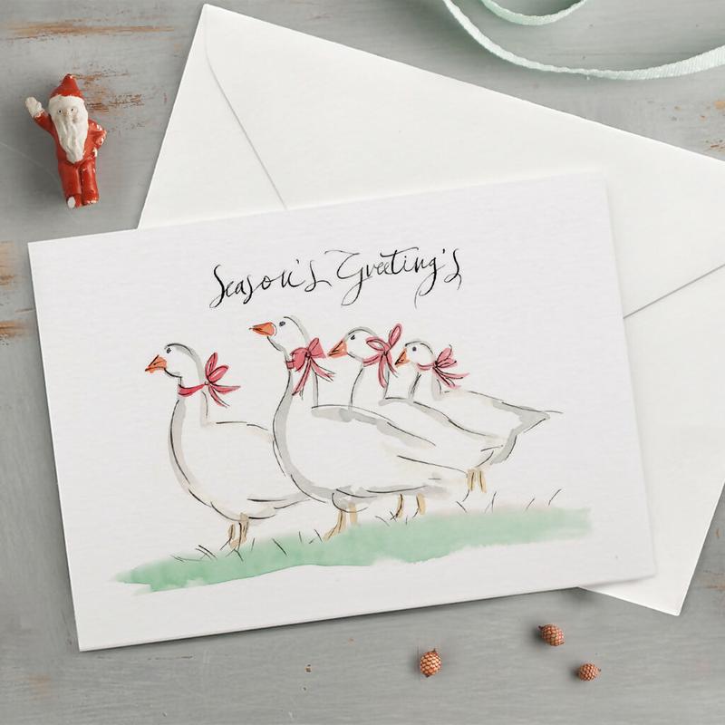 'Season's Greetings' Gaggle Of Geese Christmas Card