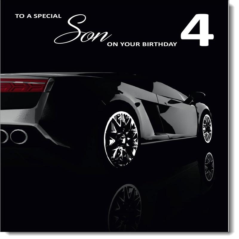 Son 4th Birthday Card Age 4 Black Lamborghini