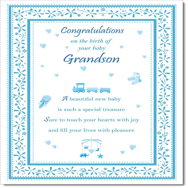 On The Birth Of Your Grandson New Baby Boy Congratulations Card Border