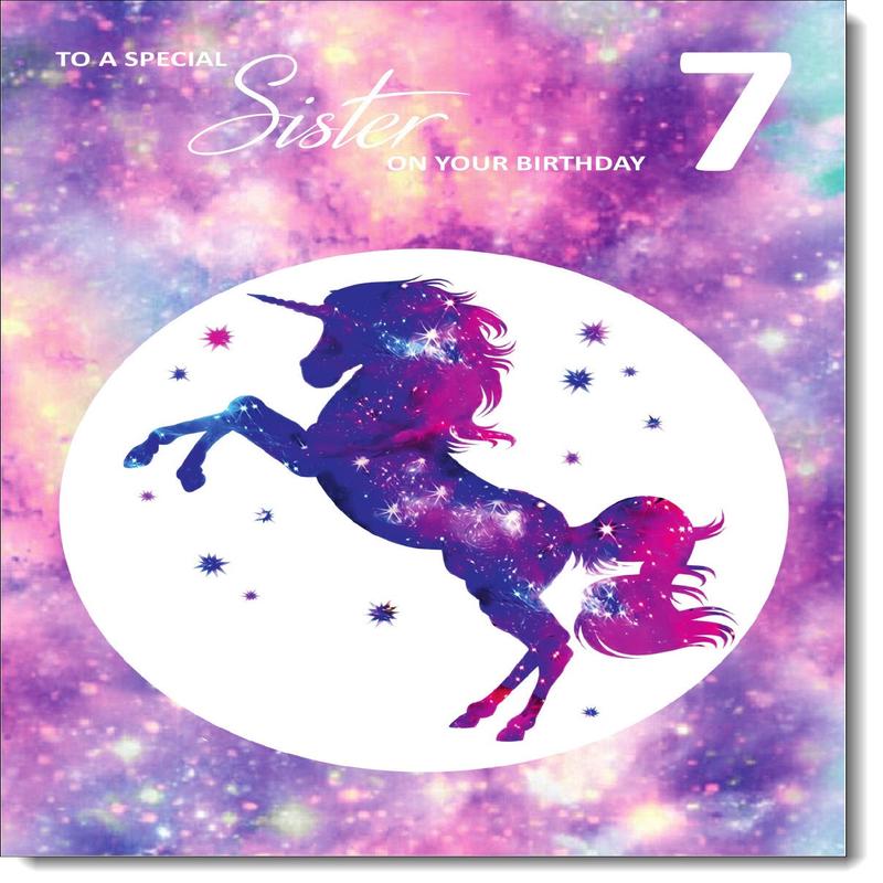 Sister 7th Birthday Card Age 7 Stardust Unicorn