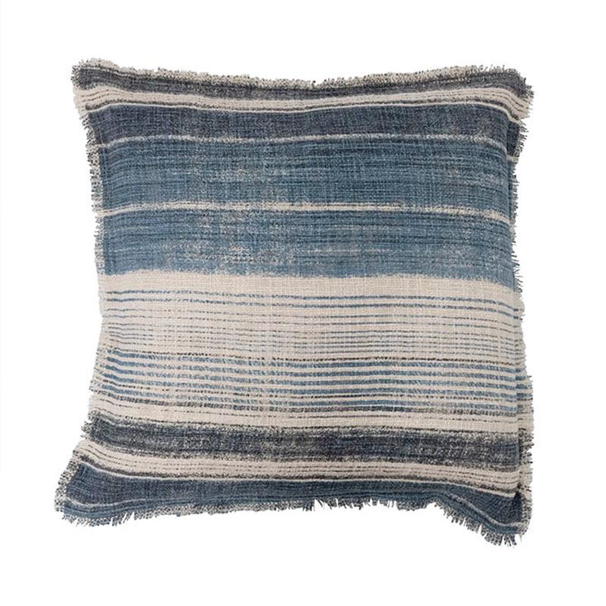 Stonewashed Woven Cotton Blend with Stripes Fringe Pillow