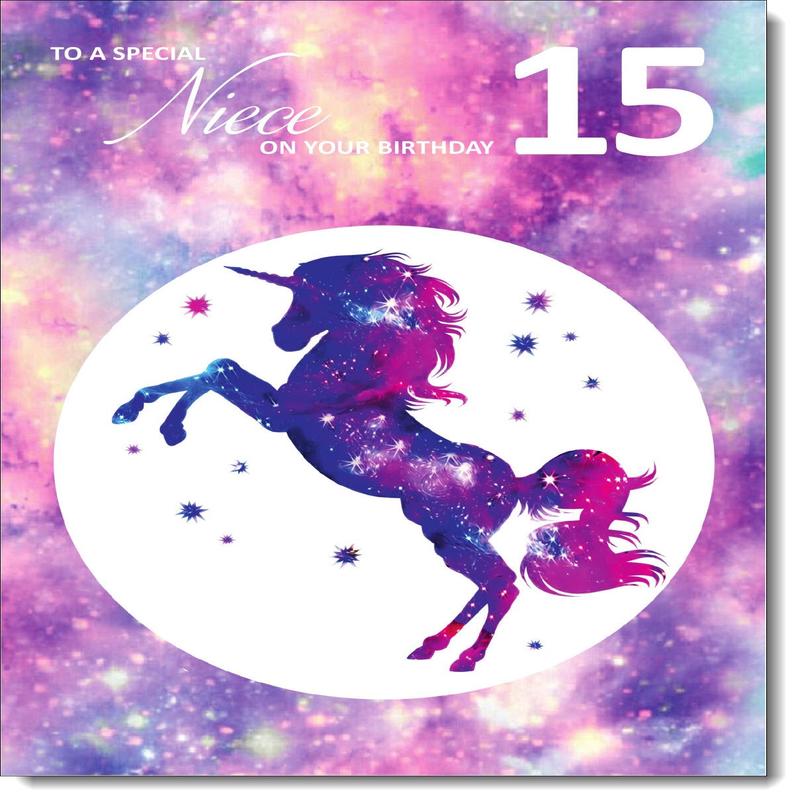 Niece 15th Birthday Card Age 15 Stardust Unicorn
