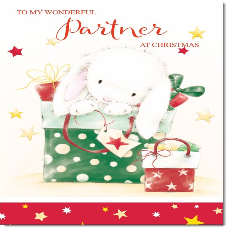 Partner Christmas Card Cute Rabbit with Parcels