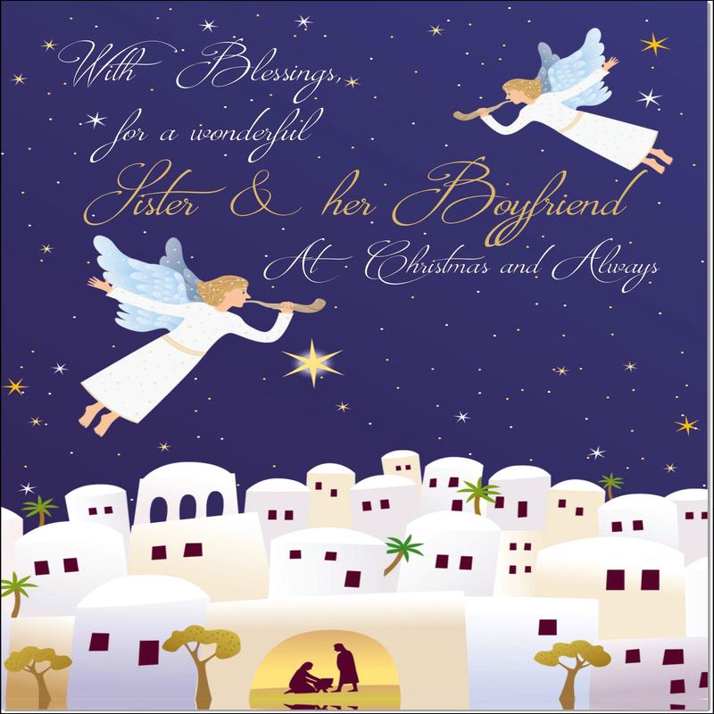 Sister & Boyfriend Christmas Card Nativity Scene Angels Bethlehem