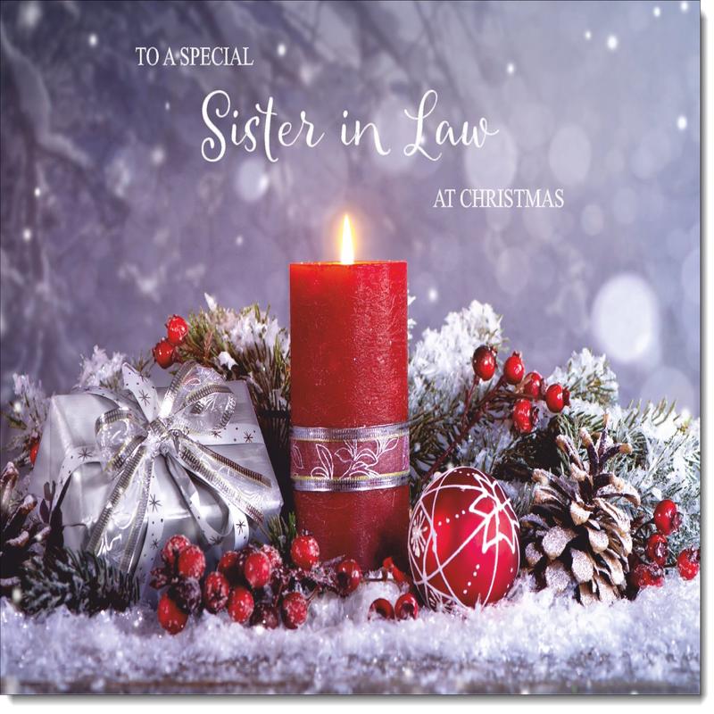 Sister-in-Law Christmas Card Festive Red Candle