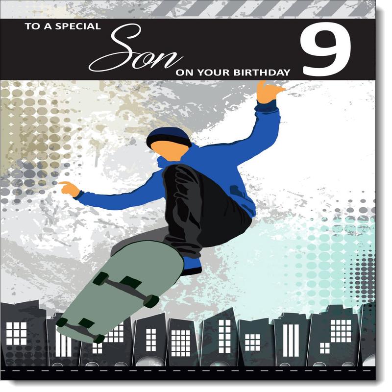Son 9th Birthday Card Age 9 Skateboarding