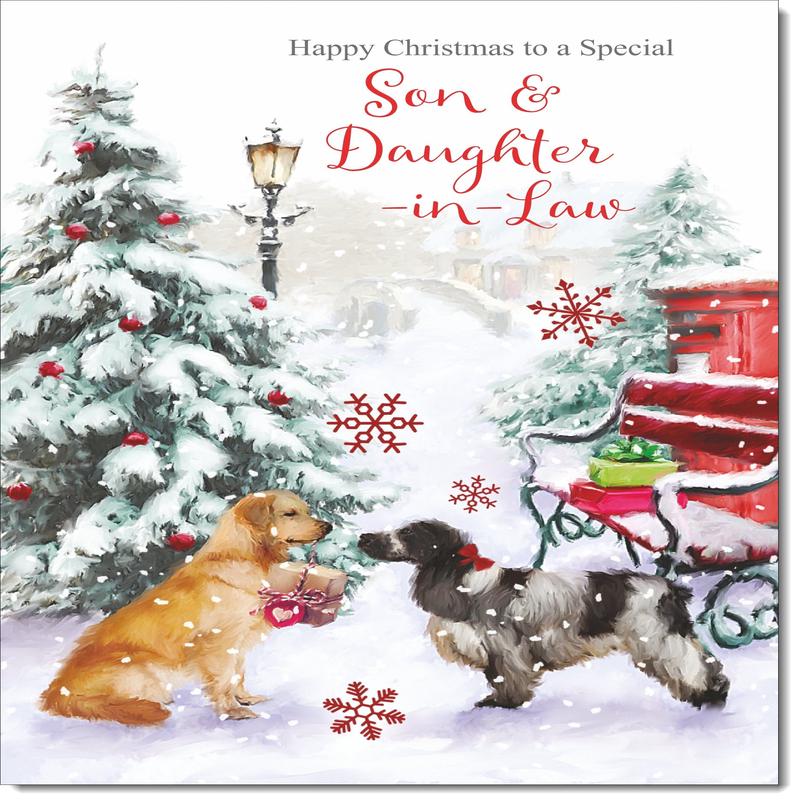 Son & Daughter-in-Law Christmas Card Two Dogs in Snow