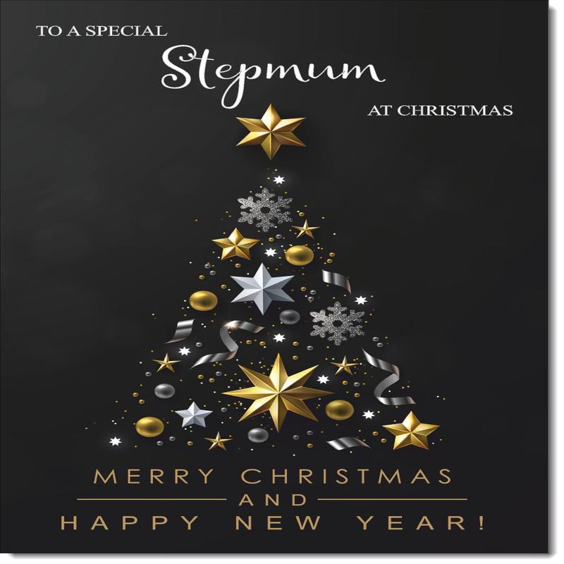 Stepmum Christmas Card Black Abstract Christmas Tree