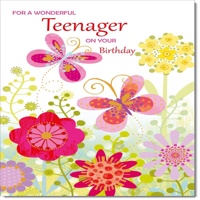 Teenager Birthday Card for Girl Flowers and Butterflies