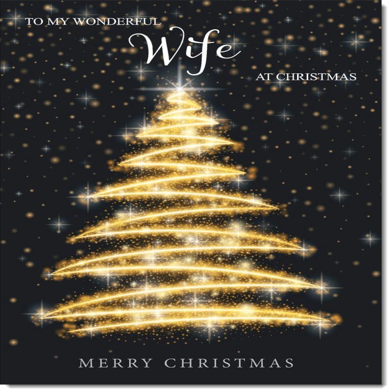Wife Christmas Card Black and Gold Abstract Tree