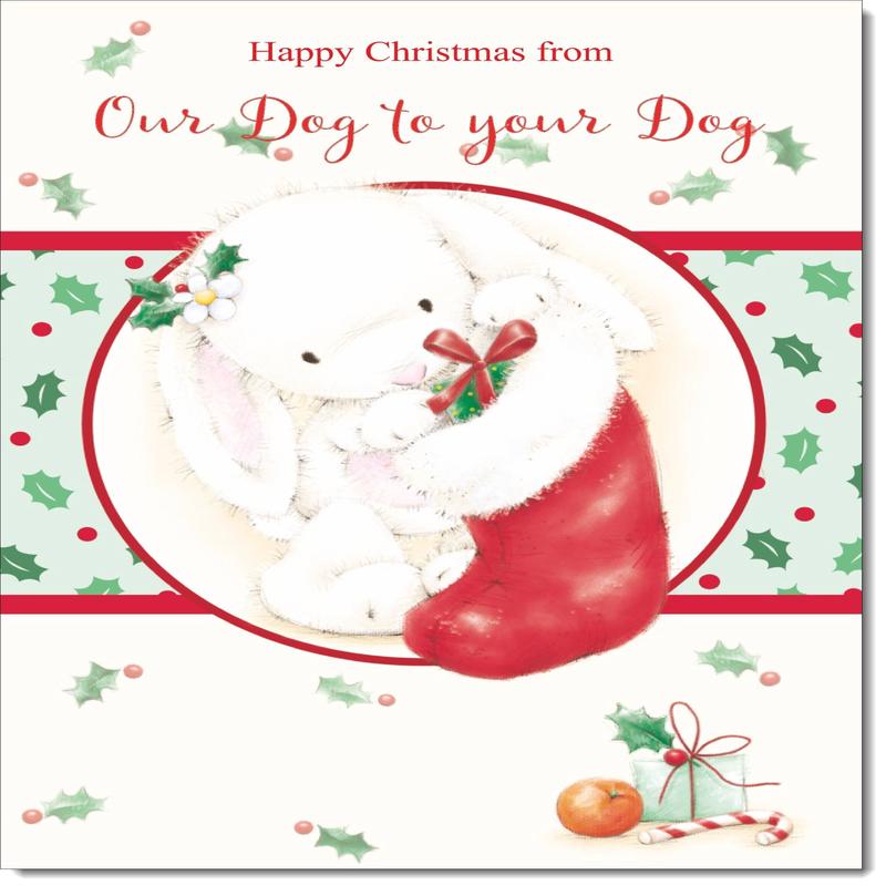 Our Dog To Your Dog Christmas Card Cute Rabbit with Stocking