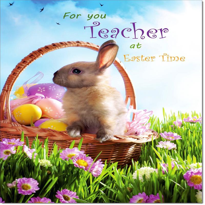 Teacher Easter Card Easter Bunny and Eggs