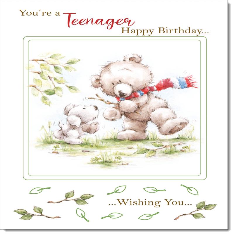 Teenager Birthday Card for Boy Cute Bear Playing