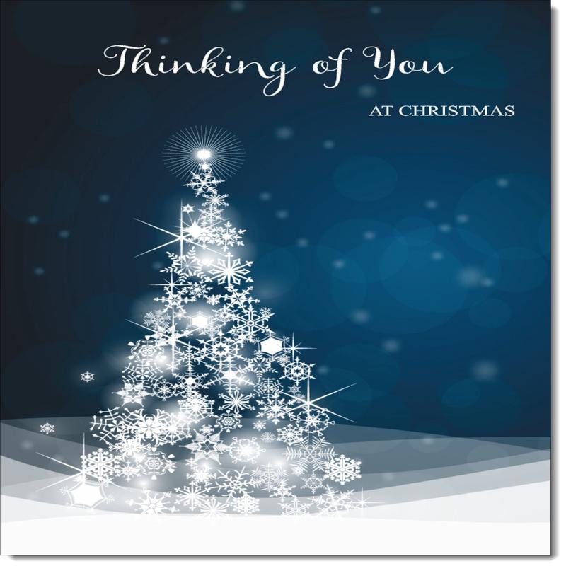 Thinking Of You Christmas Card Blue Abstract Christmas Tree