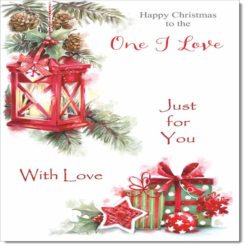 One I Love Christmas Card Red Lantern & Christmas Presents