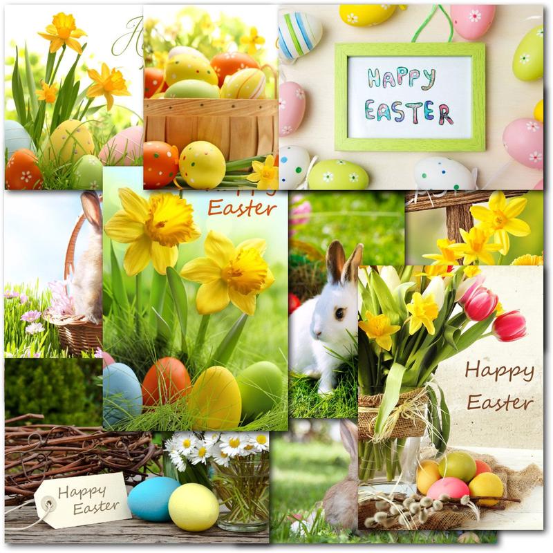 Pack of 60 Mixed C50 Small Easter Cards - Eggs, Rabbits, Flowers, Daffodils, Lambs, Chicks