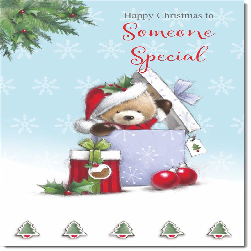 Someone Special Christmas Card Cute Bear in Christmas Parcel