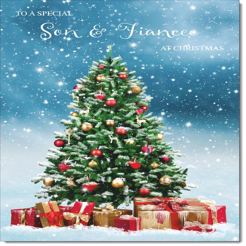 Son & Fiancee Christmas Card Christmas Tree and Parcels