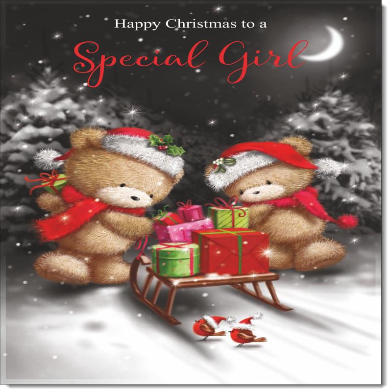 Special Girl Christmas Card Cute Bears at Night